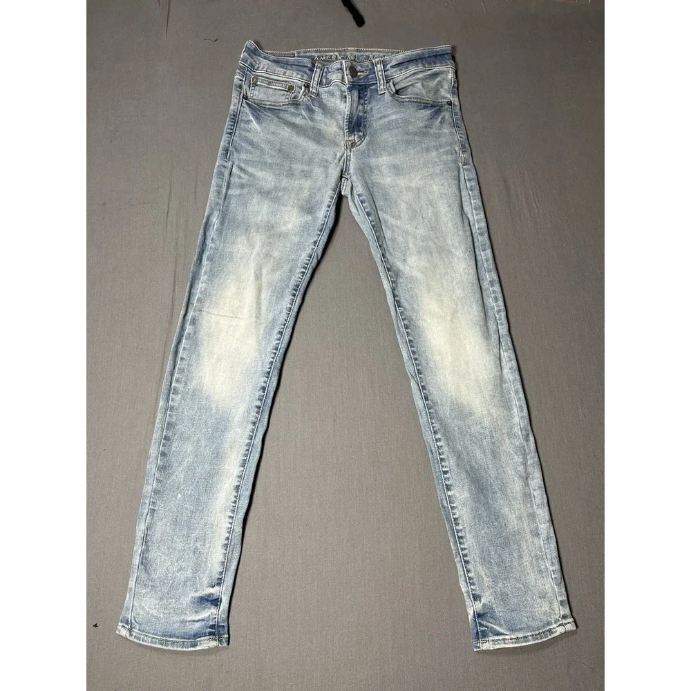 Mens American Eagle Skinny Blue Denim Jeans Next Level Flex Cotton Blend 28X30